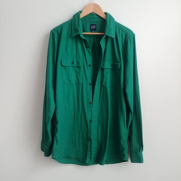 Gap Men's Medium Tall 100% cotton soft flannel green button down shirt - Picture 8 of 14